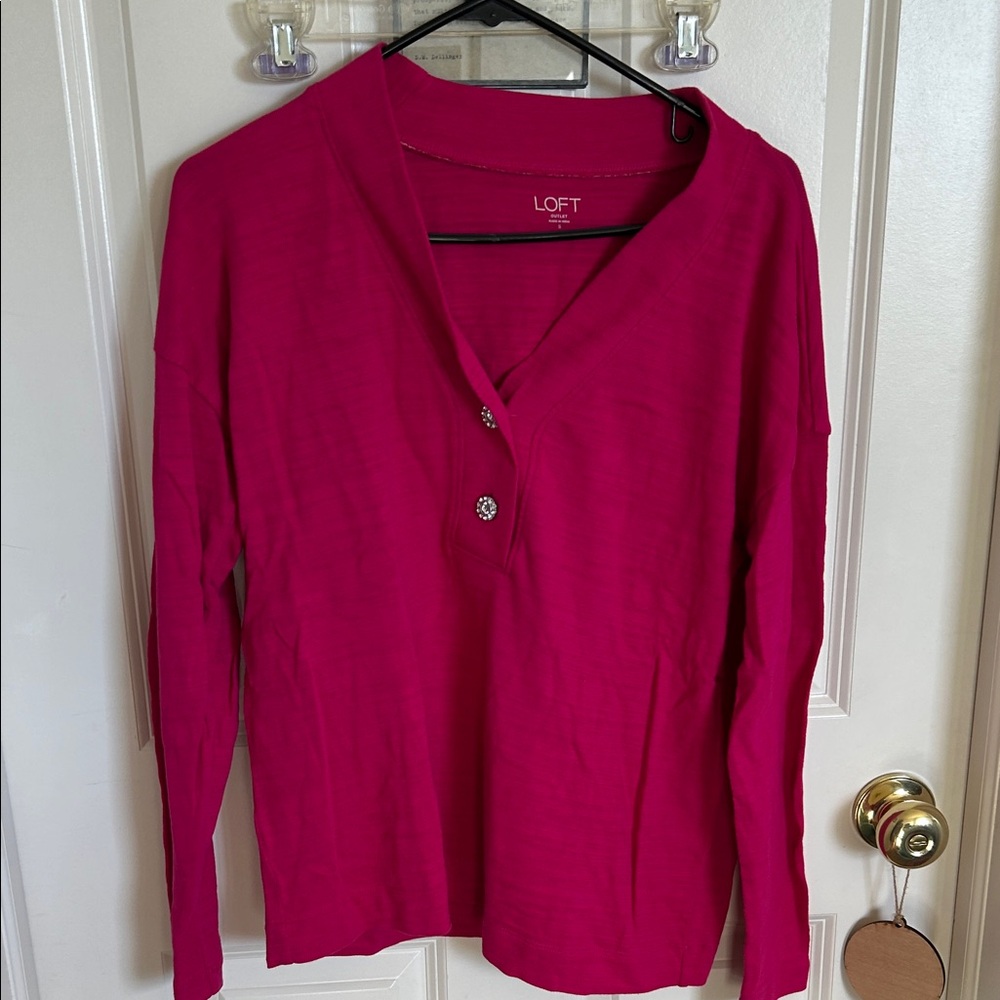 LOFT Women's Fuchsia Button Down Shirt
